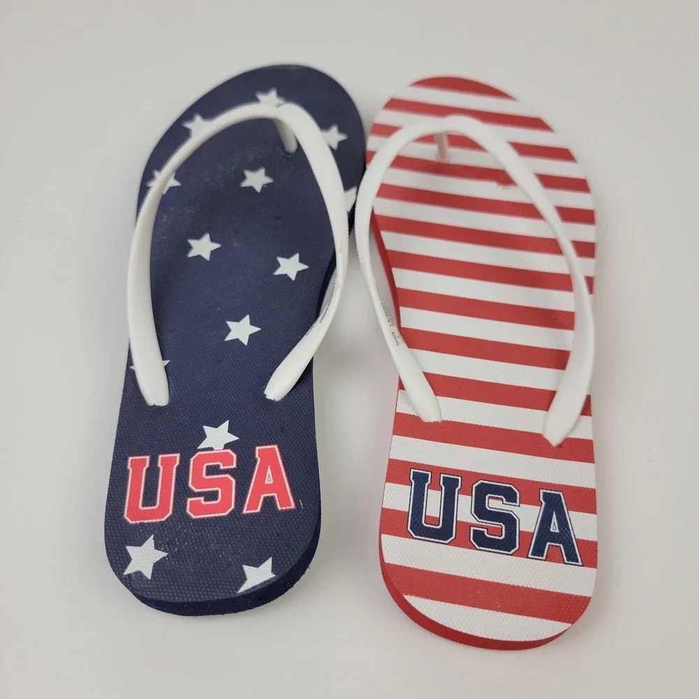 Shade & Shore Womens USA Flag Stars Stripes Flip Flops Size 8 Red White Blue